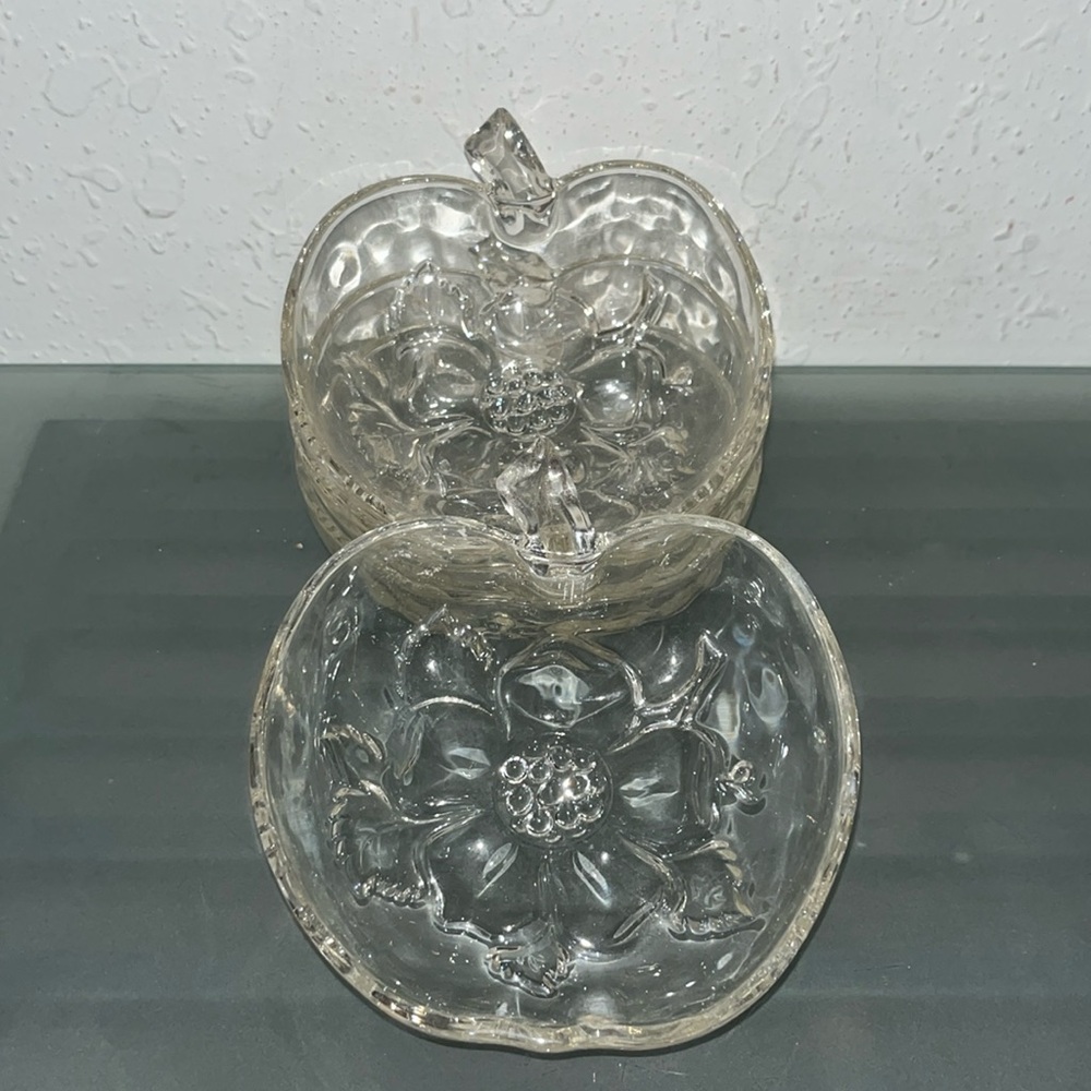 Vintage Hazel-Atlas Glass Apple Blossom Embossed Apple-Shaped Bowls set Fall